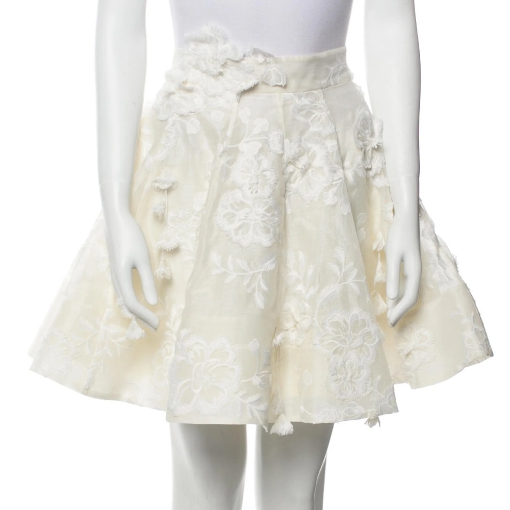 Zimmermann Postcard Floral-Appliqued Linen-Silk Full Mini Skirt Size Zimm 1 - Picture 12 of 16